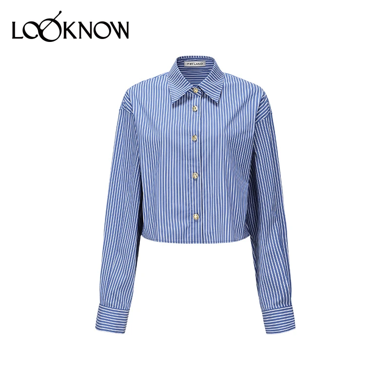 IF BY LAND设计师品牌LOOKNOW24新款蓝色条纹补丁衬衫女士
