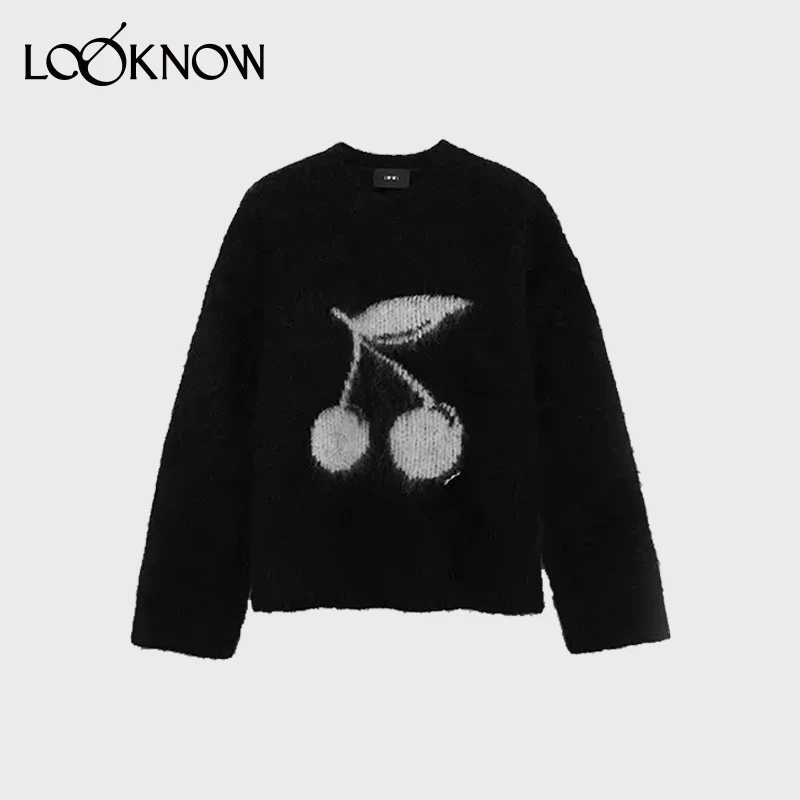 immi设计师品牌LOOKNOW秋冬23新款马海毛提花樱桃长袖上衣