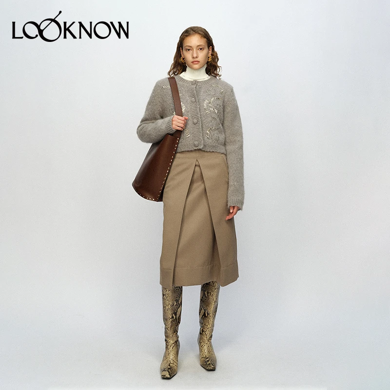 JACQUES WEI设计师品牌LOOKNOW秋冬23新款灰色白手工钻片钩花毛衣