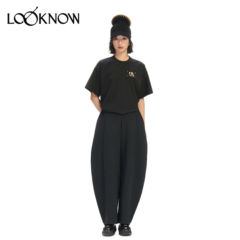 DEEPMOSS设计师品牌LOOKNOW新款欲望之眼打褶黑色T恤女士
