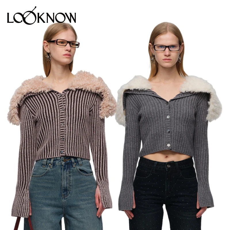 IF BY LAND设计师品牌LOOKNOW秋冬新款可拆卸毛领开衫