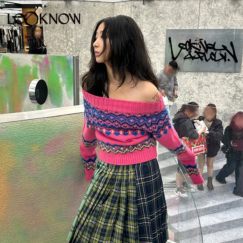ANDERSSON BELL设计师品牌LOOKNOW24新款蓝色一字肩针织衫