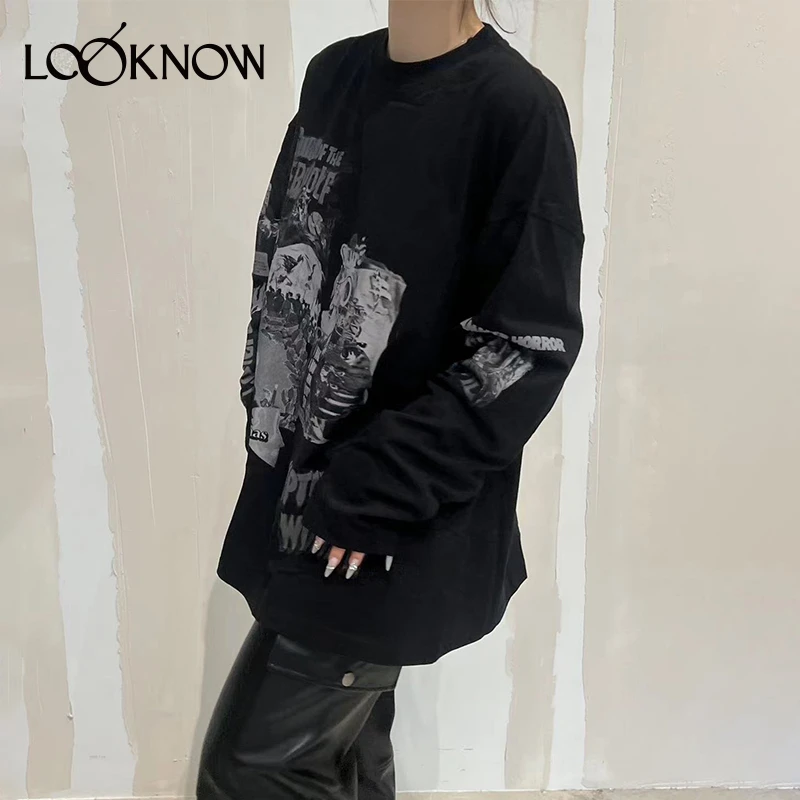WE11DONE设计师品牌LOOKNOW秋冬23新款白色印花长袖T恤情侣