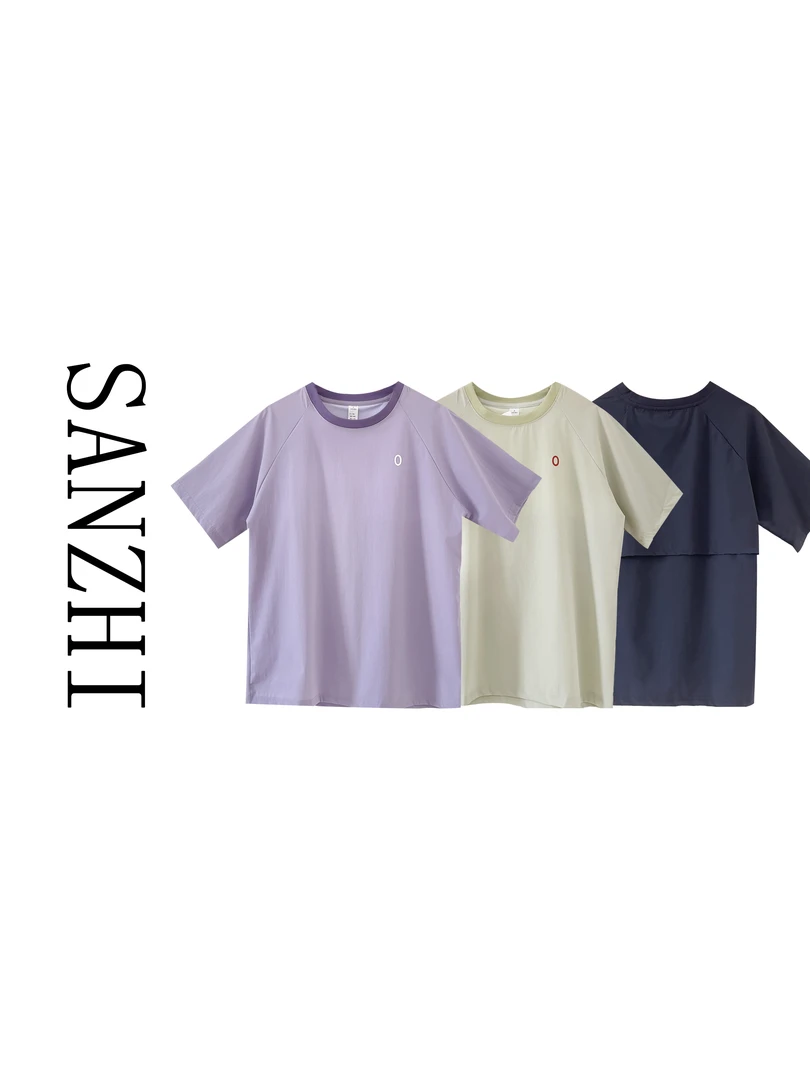 —SANZHI—【后背透气速干短袖】夏简约休闲纯色速干圆领T恤情侣短袖