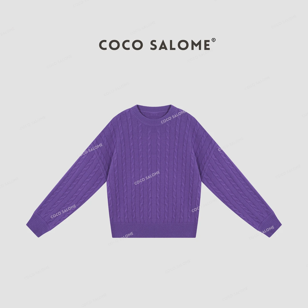 COCO SALOME⑩【紫麻花】100绵羊毛冬季慵懒穿搭圆领休闲毛衣0424