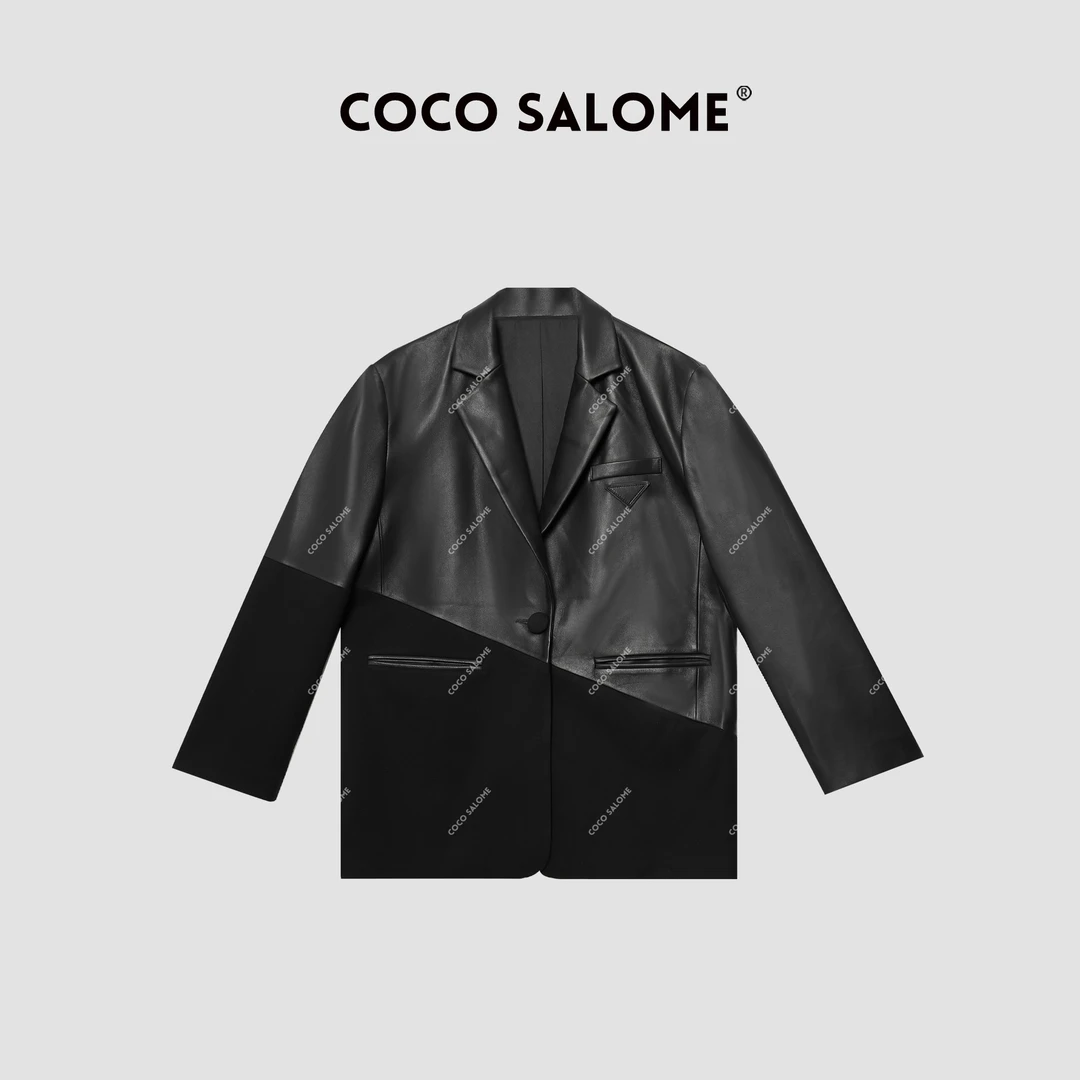 韩彬彬CS"奢香夫人"100绵羊皮韩系穿搭拼接皮衣外套4119-(10)