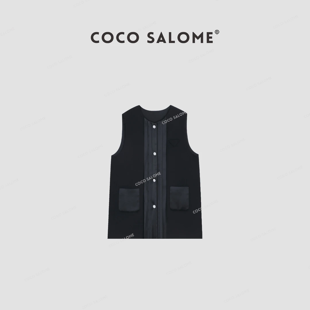 COCO SALOME⑩【黑布丁】百搭醋酸新款轻奢简约气质设计休闲马甲218N