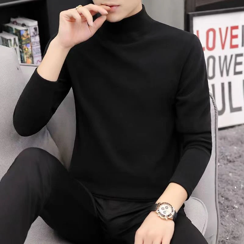 双面磨绒保暖打底衫纯色男秋冬季加绒中领内搭上衣秋衣男长袖t恤