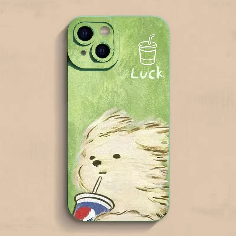 艺术潦草小狗苹果15手机壳新款iPhone14/13ProMax硅胶12/11磨砂XS