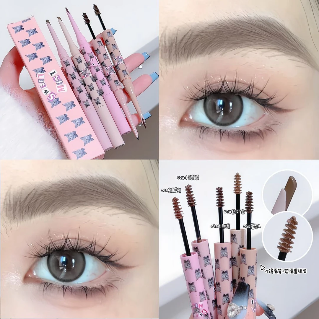 双头刀锋眉笔染眉膏防水防汗持久不掉色自然野生眉棕色染眉膏新手