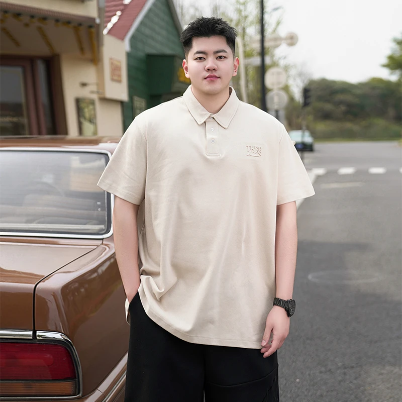 潮牌大码男装夏季立体压花纯色短袖polo衫男胖子宽松休闲半袖百搭