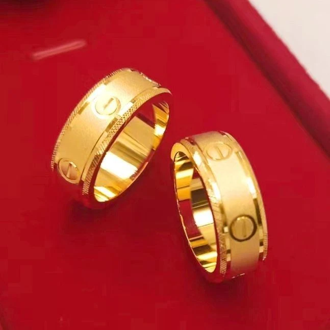 合金戒指 闭口 一字戒指环时尚情侣对戒金色