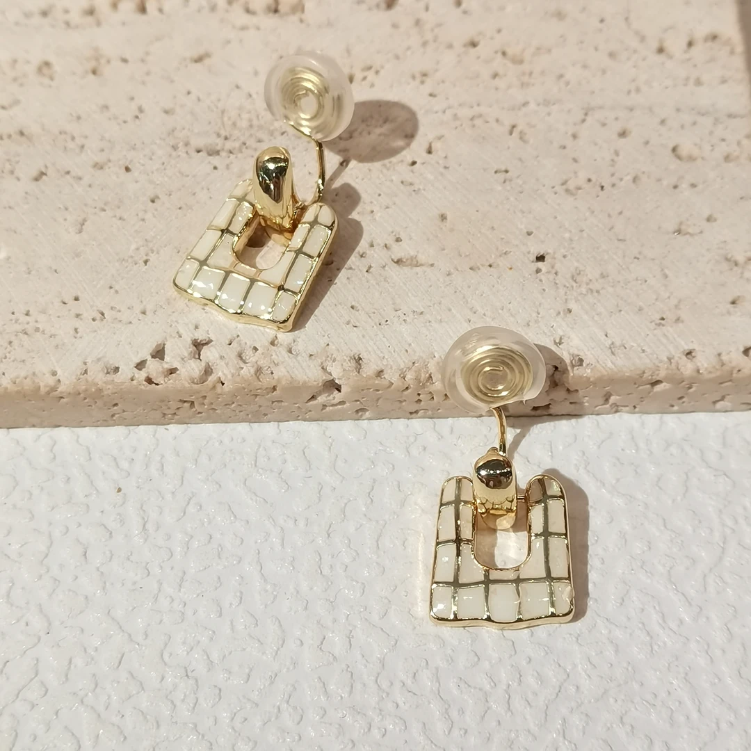 合金耳饰 甜可饰品  时尚百搭简约法式复古方块耳夹