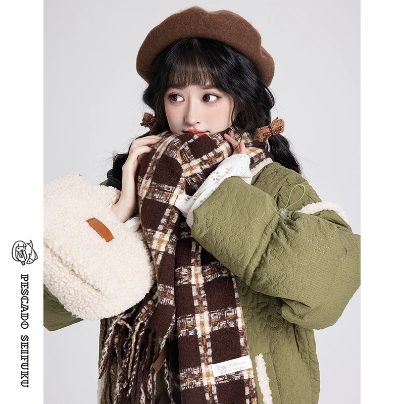 咸鱼衣橱 格子围巾女秋冬2024新款百搭甜美高级感学院风围脖