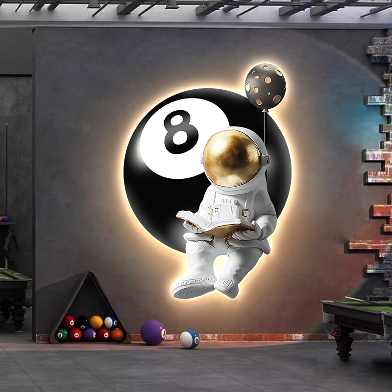 潮牌时尚桌球馆入户玄关装饰画台球黑8走廊过道宇航员背景墙挂画