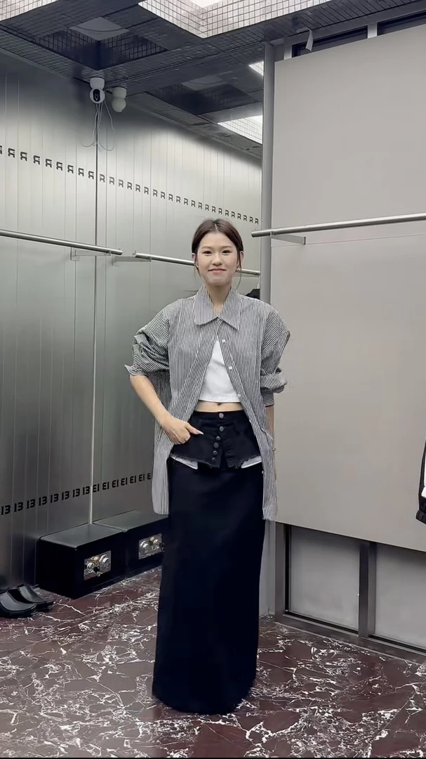 R13新款多扣腰封拼接半身裙（NO退换）