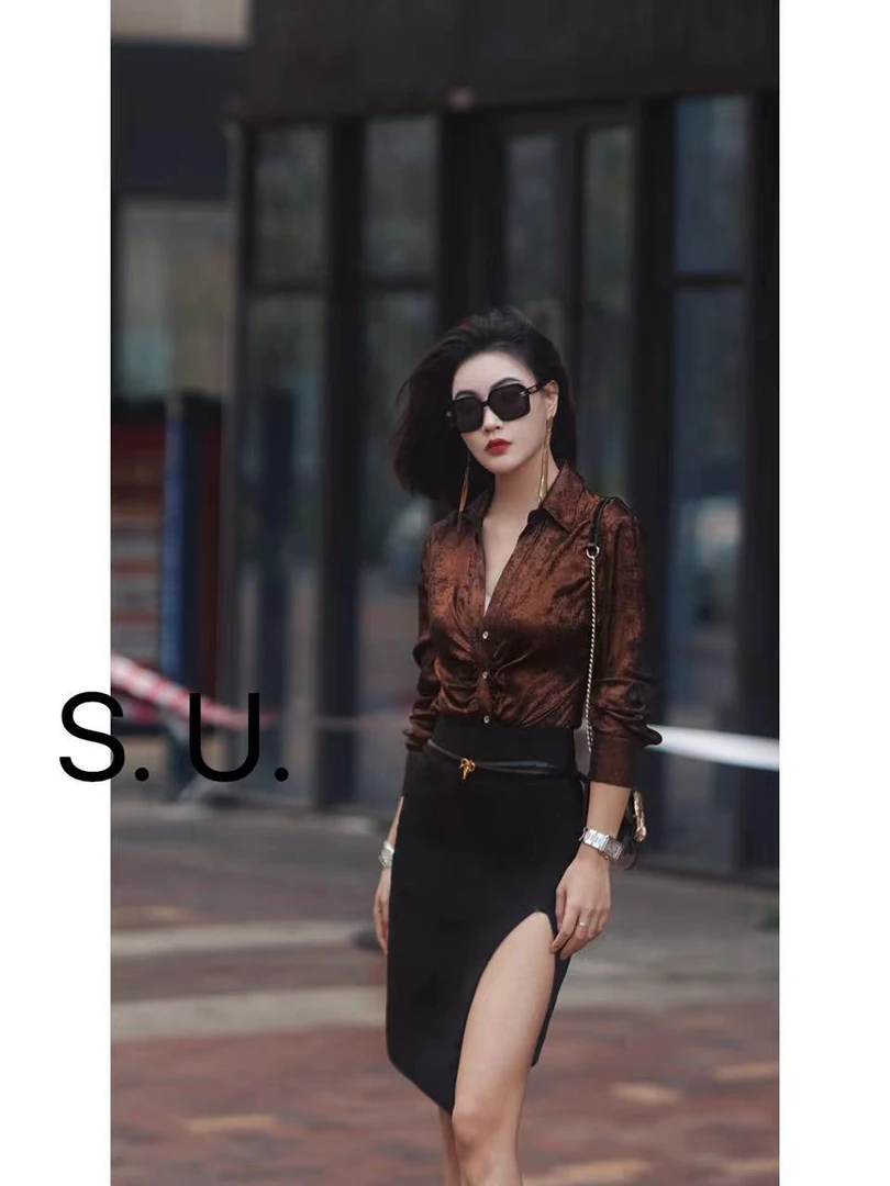 S8012高级感洋气V领衬衫气质轻奢时尚休闲百搭