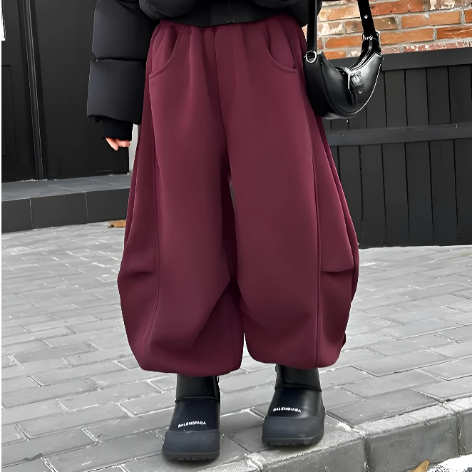 女童加绒裤子冬季新款中大童宽松一体绒卫裤洋气女孩时尚运动裤潮