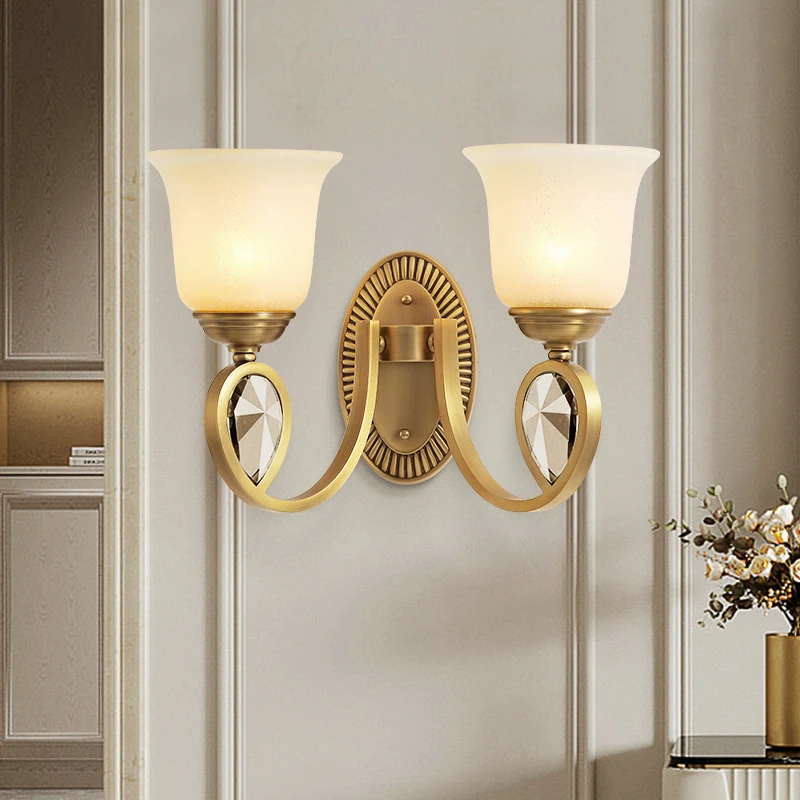 美式全铜壁灯卧室灯玄关过道灯欧式客厅楼梯走廊电视背景墙床头灯