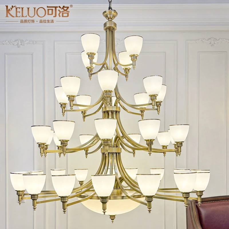 美式吊灯全铜客厅灯奢华别墅大吊灯大堂酒店大吊灯复式楼楼梯灯具