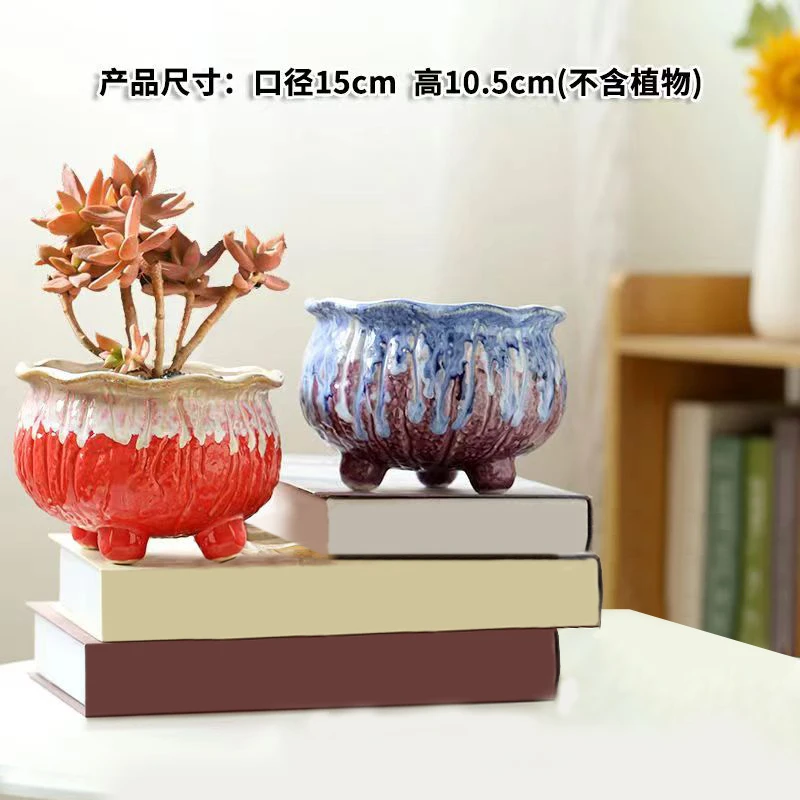 特色中多肉花盆陶瓷Y11中号盆红紫组合2