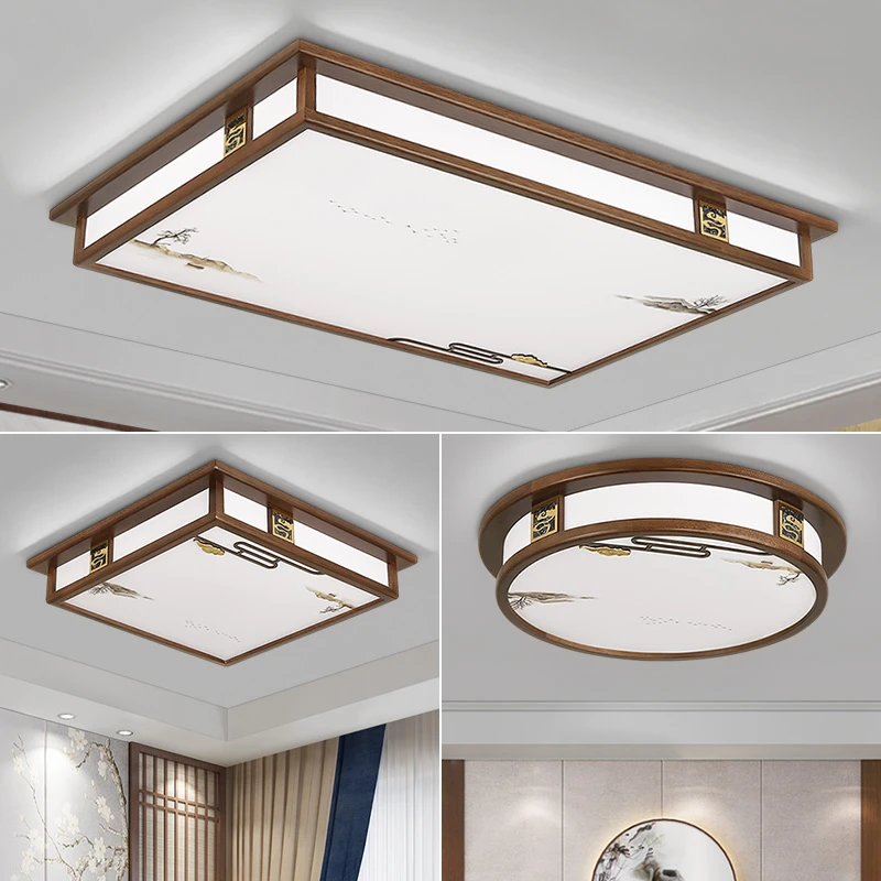 新中式吸顶灯客厅灯主灯吊灯大气圆形家用禅意卧室木灯客厅吊灯