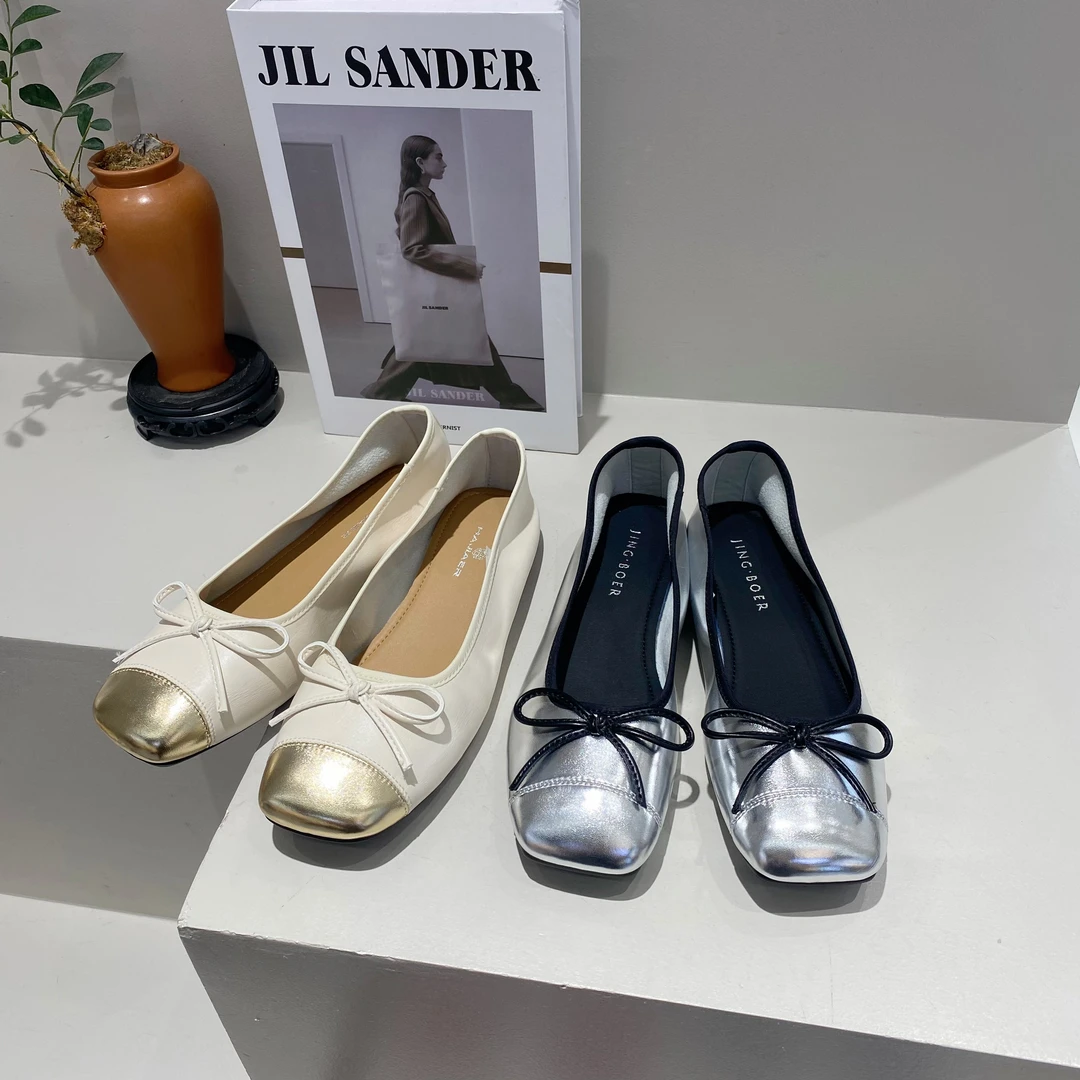 【韵熙家】om8233蝴蝶结软底银色休女鞋