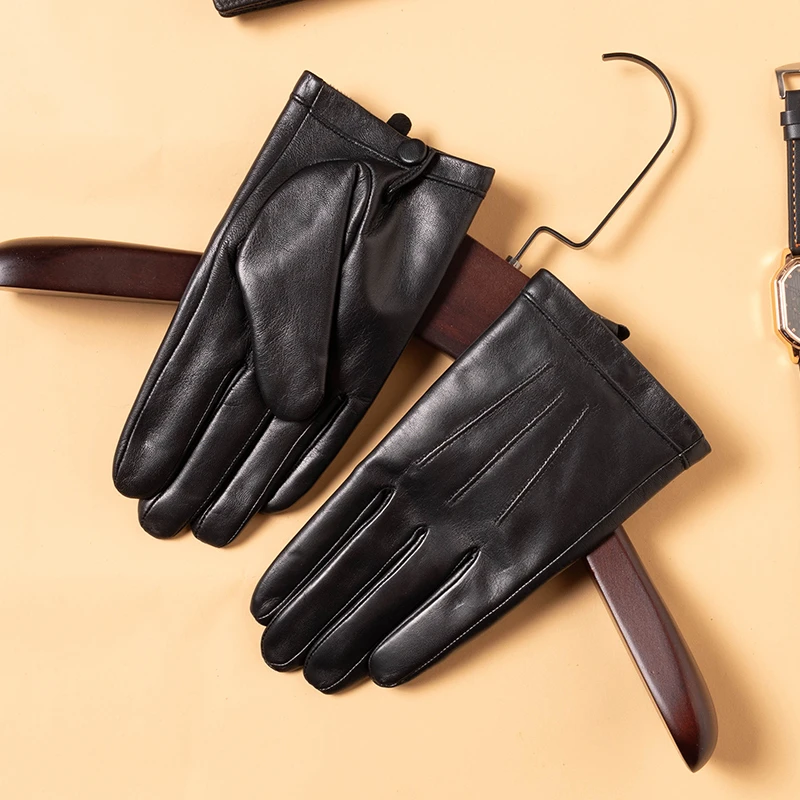 羊皮手套男单皮开车薄款紧手秋冬加绒保暖骑行摩托触屏真皮手套
