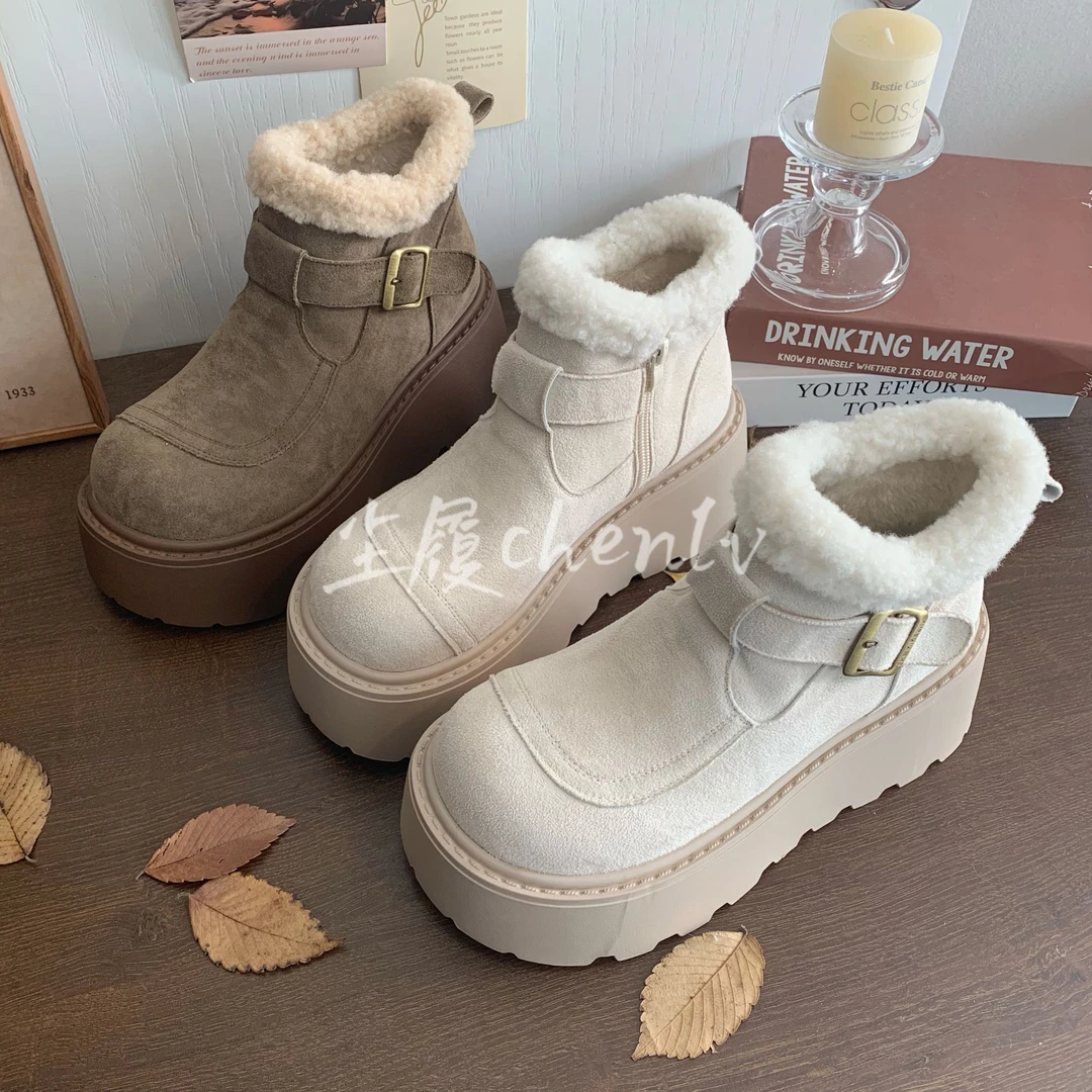 【尘履】2024爆款时尚百搭厚底加厚保暖秋冬短筒女靴