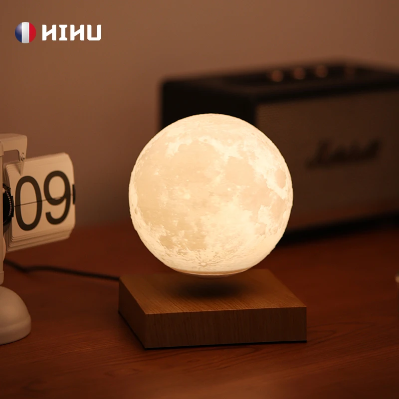 HIHU磁悬浮12CM浅色底座月球三色可调夜灯节日生日礼品家用氛围灯