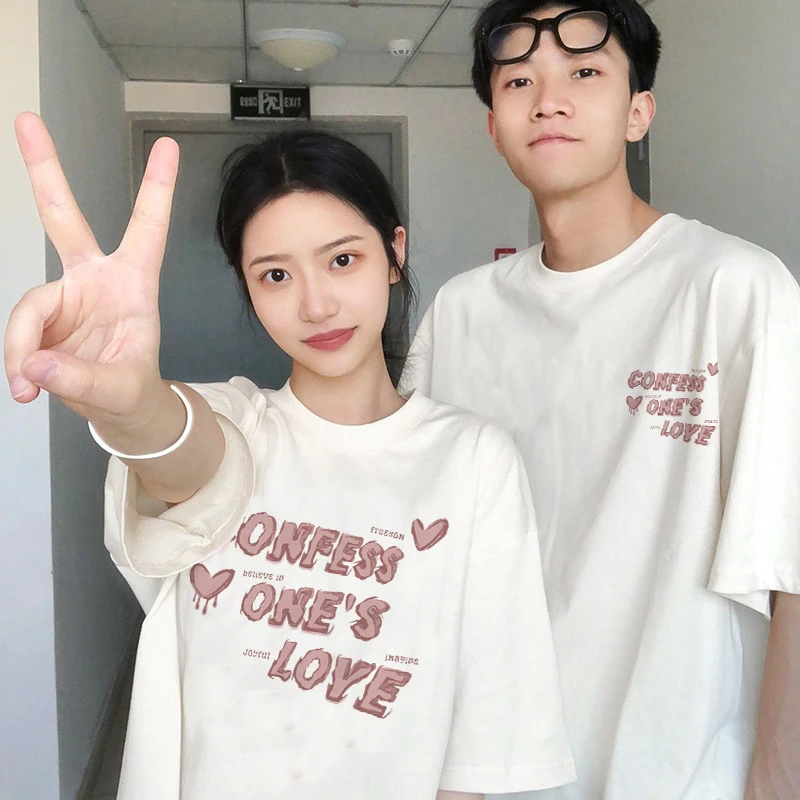 特别的网红高级感小众情侣装2024新款夏季一男一女短袖t恤ins衣服