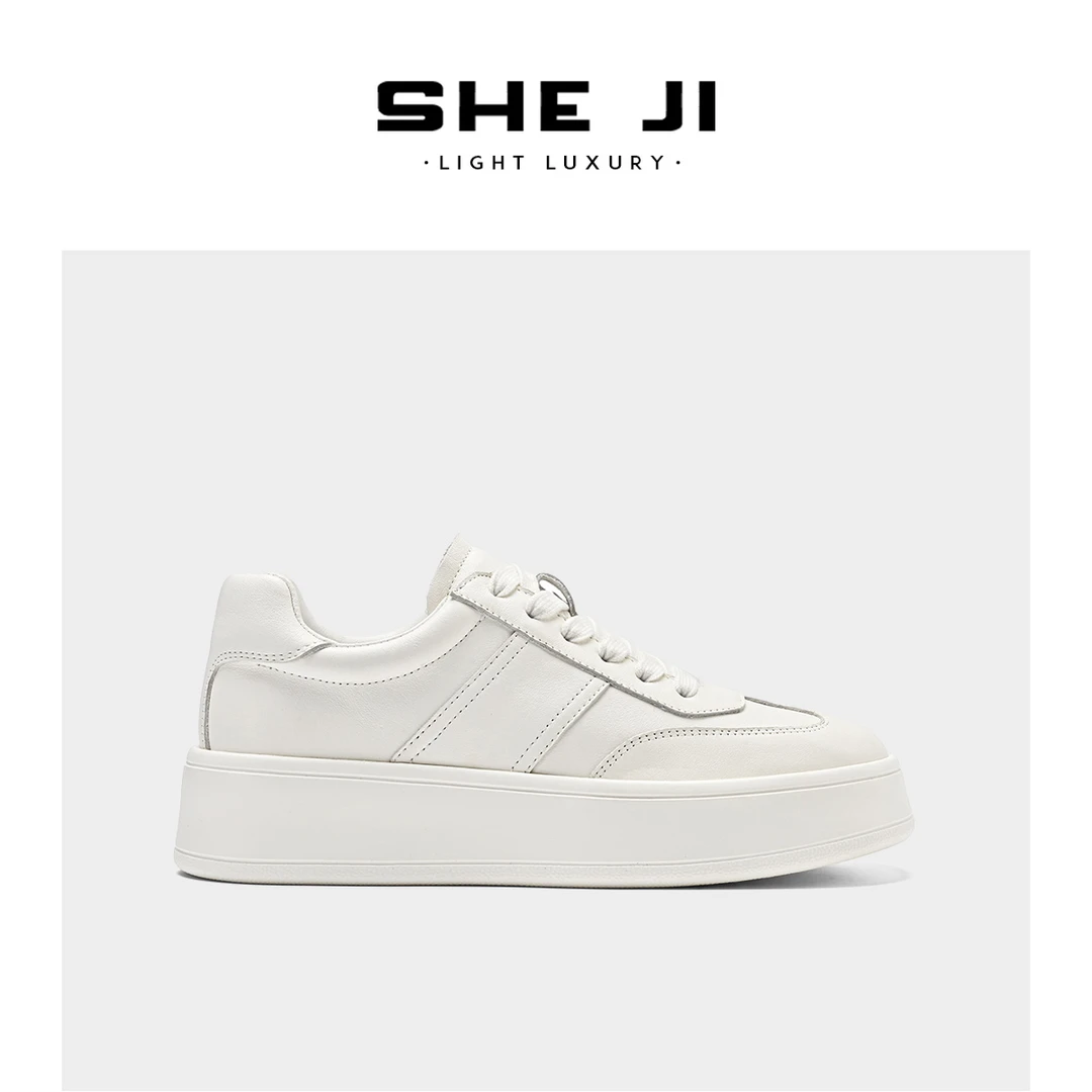 SHEJI奢季 头层植鞣小牛皮素面系带超轻小白鞋