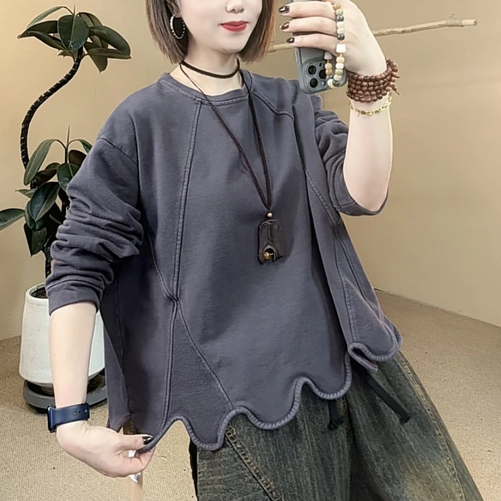 秋季新款炒色卫衣不规则下摆春秋显瘦短款时尚休闲百搭小众长袖