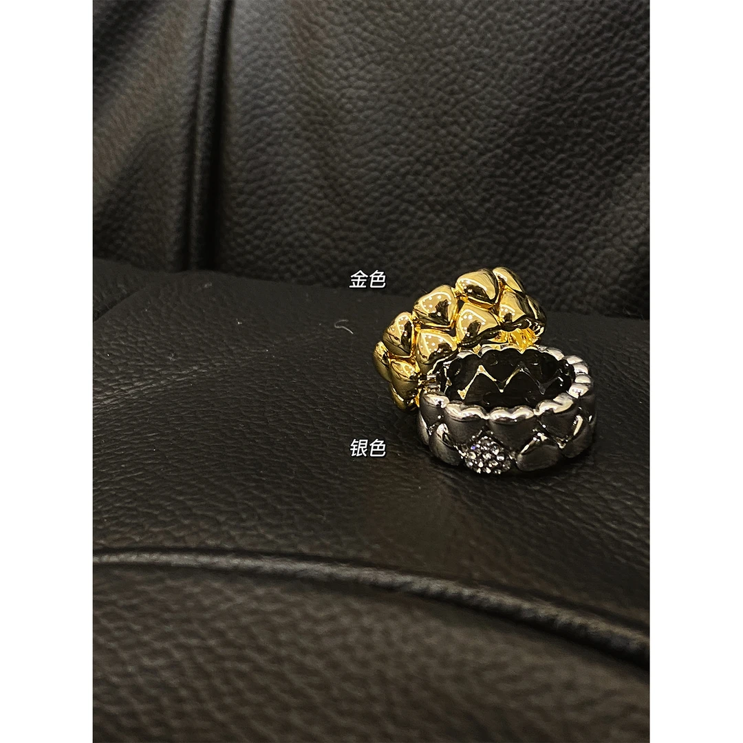 黄铜戒指 徐琳mini生活馆 设计款镶钻双层叠拼桃心戒指s240174