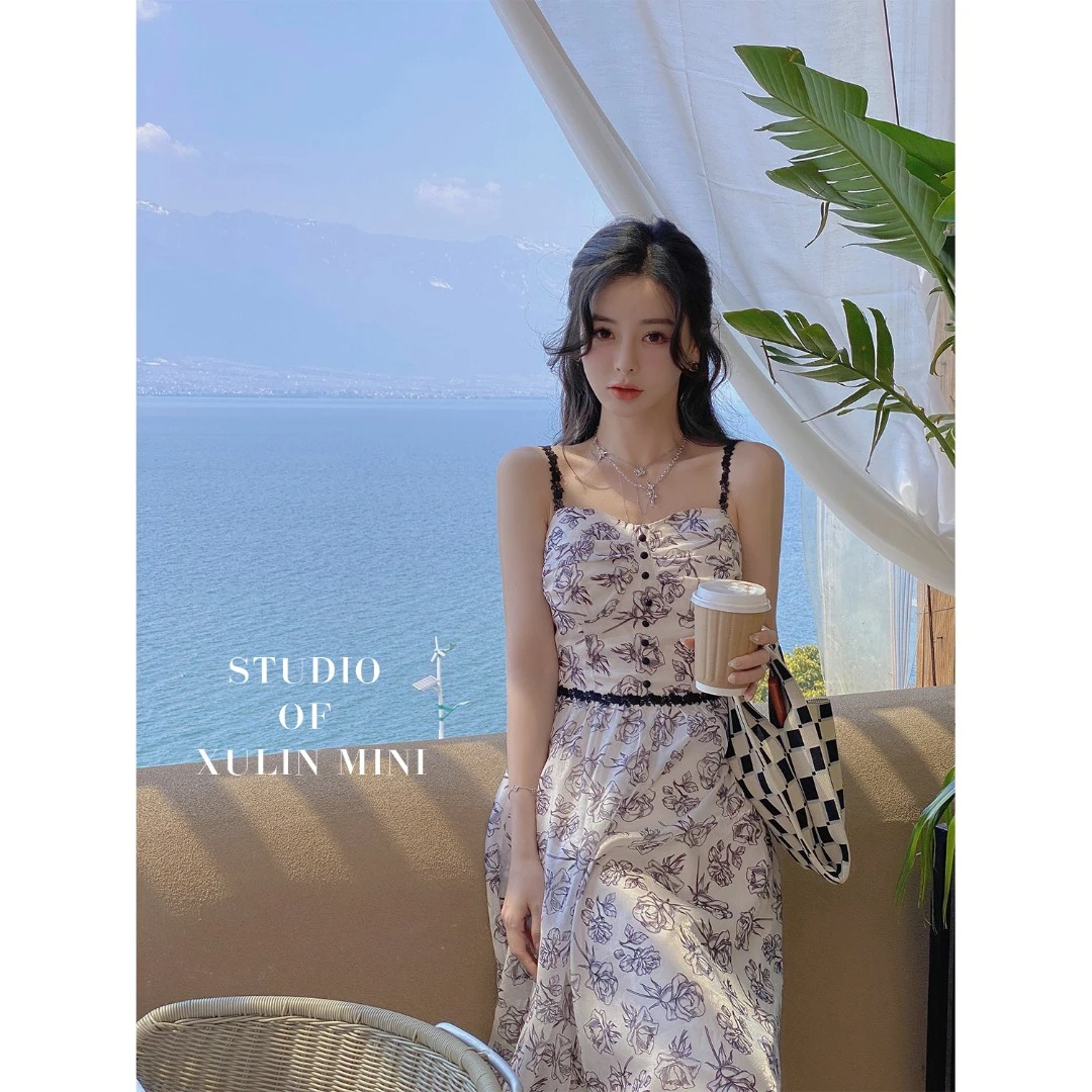徐琳mini 「尼泊尔花房」法式纱锻吊带裙系列x220045碎花气质短款