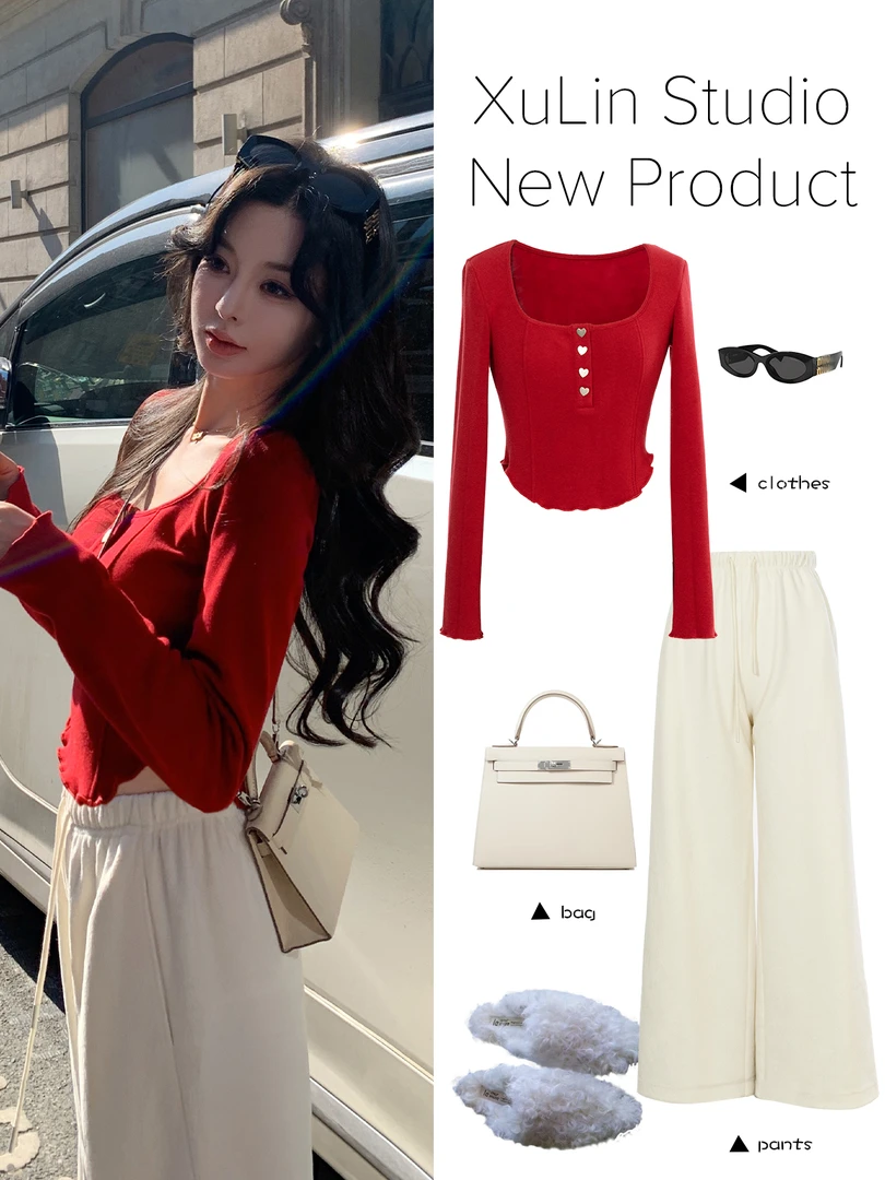 MINI STUDIO徐琳「爱心小腰精」 大U领剪裁针织短上衣x240636