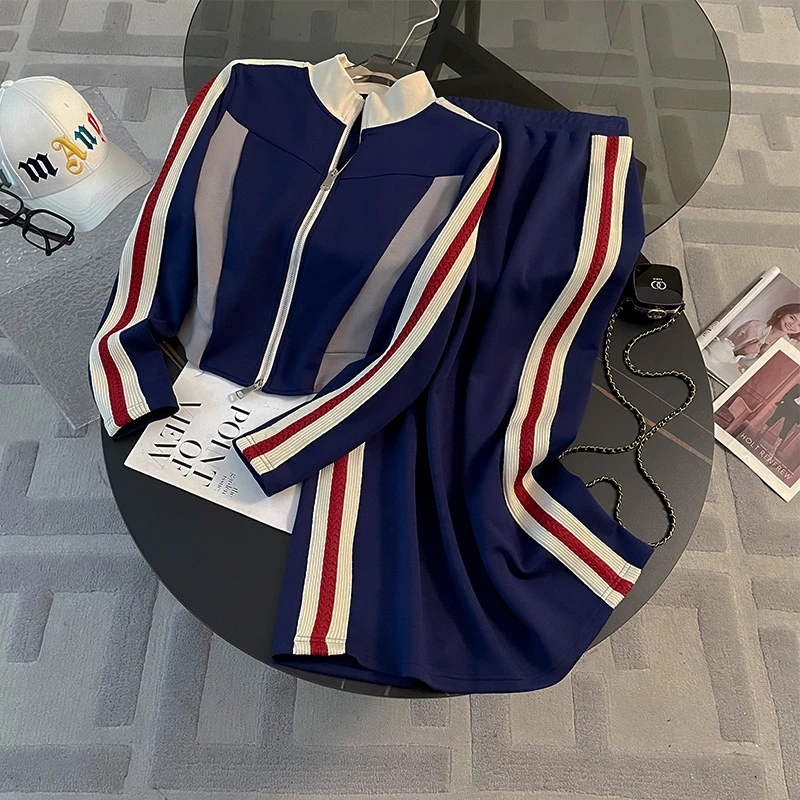 高级感港风休闲时尚套装女秋季新款气质显瘦撞色卫衣半身裙两件套