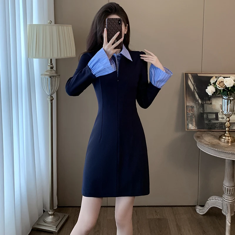 假两件设计感时尚连衣裙女秋冬款高级感气质收腰显瘦加绒卫衣裙子