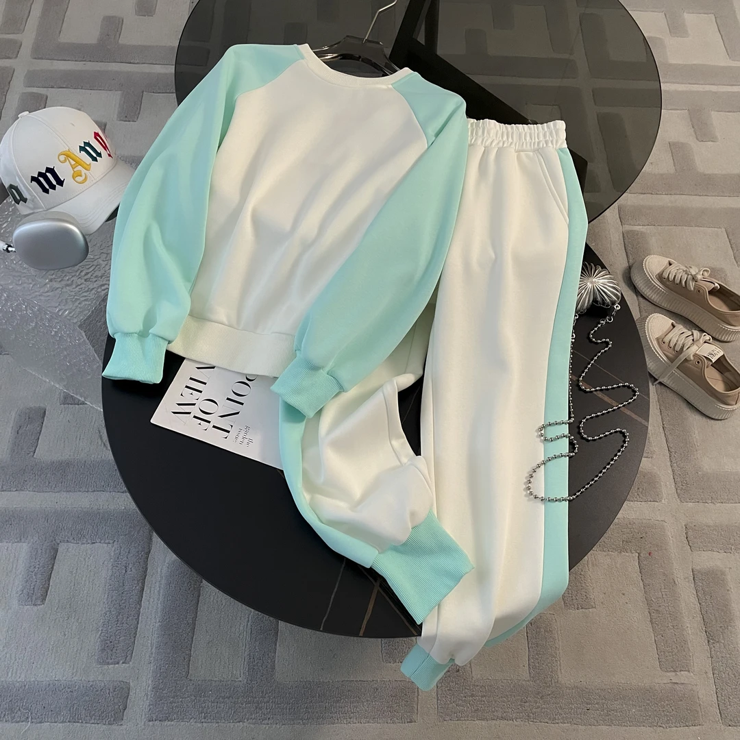 时尚潮流休闲运动套装女秋季2024新款长袖拼接卫衣束脚裤两件套潮