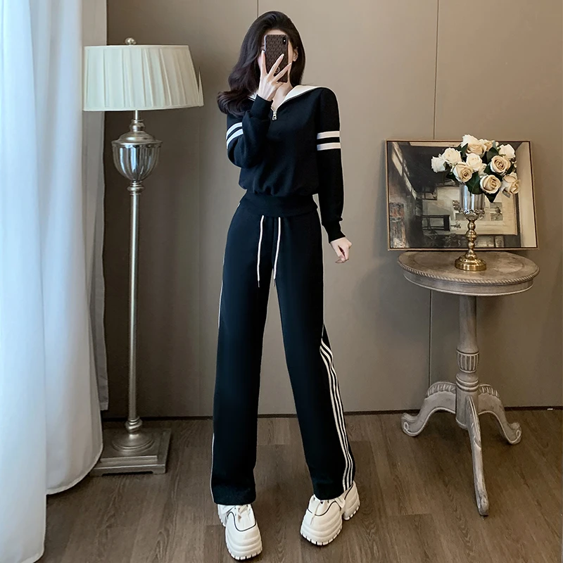 欧货气质休闲运动套装女秋季2024新款时尚洋气显瘦阔腿裤两件套潮