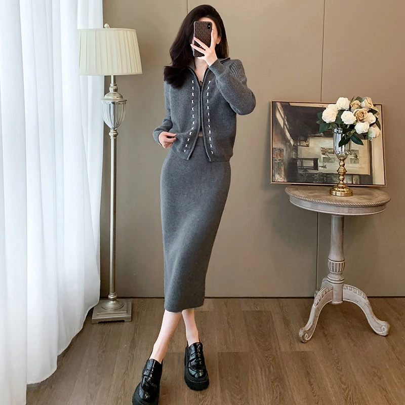 慵懒风针织卫衣套装裙女春秋新款时尚气质毛衣半身裙时尚两件套潮