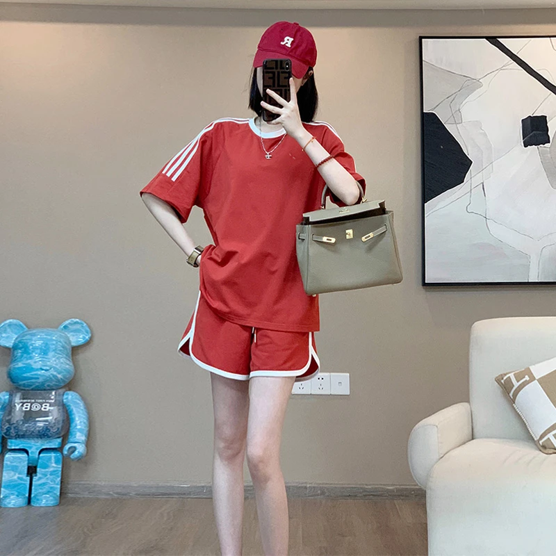 运动服套装女2024年夏季新款时尚休闲小个子短袖短裤跑步两件套潮