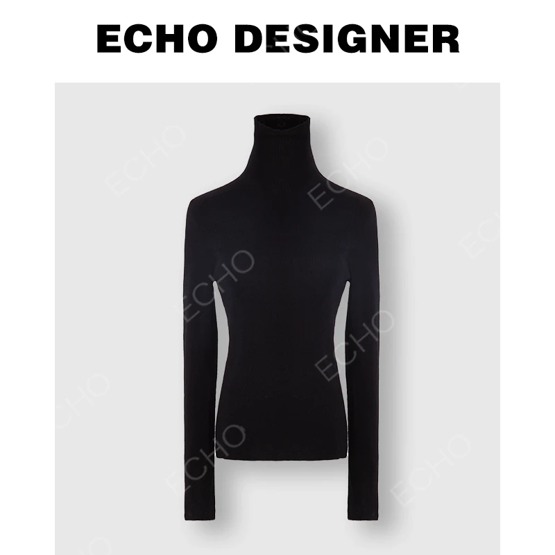 ECHO DESIGNER 时尚修身无缝一体高领长袖羊毛打底衫E23S11014