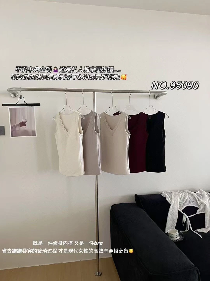 蕾丝V领无袖背心女加绒保暖性感内搭打底上衣