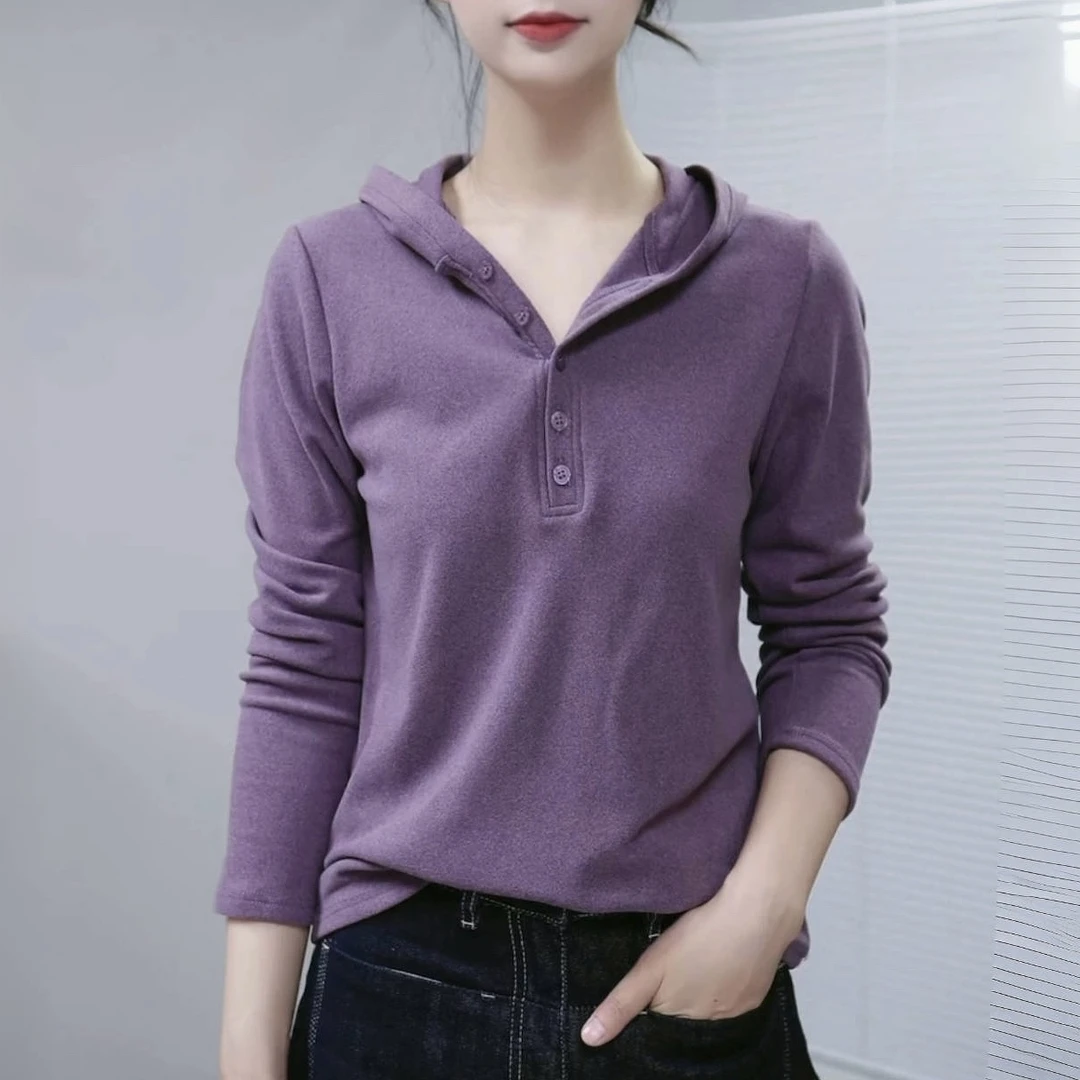 2025秋冬新款宽松卫衣女装纯色连帽洋气百搭女士休闲时尚打底上衣