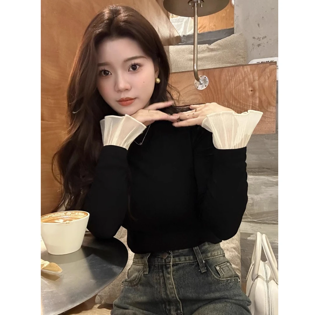 洋气喇叭袖设计感气质长袖t恤女2024年早秋新款独特绝美chic上衣