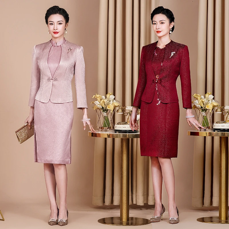 改良旗袍套装春夏加厚喜妈妈婆婆婚宴礼服年轻时尚大码中式礼服B