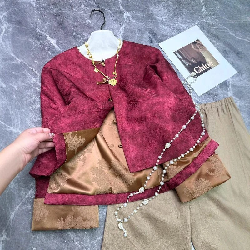 【李子淳】南油爆款2024年冬款进口提花棉服植物染精致盘扣外套