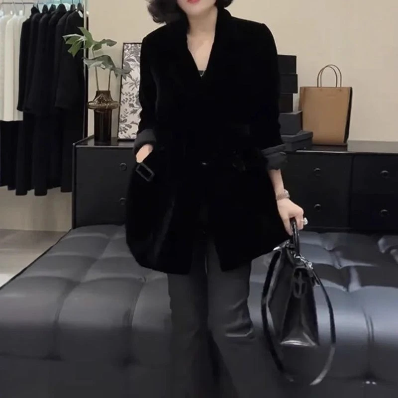 【李子淳】2025秋冬高档丝绒中长棉服简约宽松版型保暖提花里衬外套