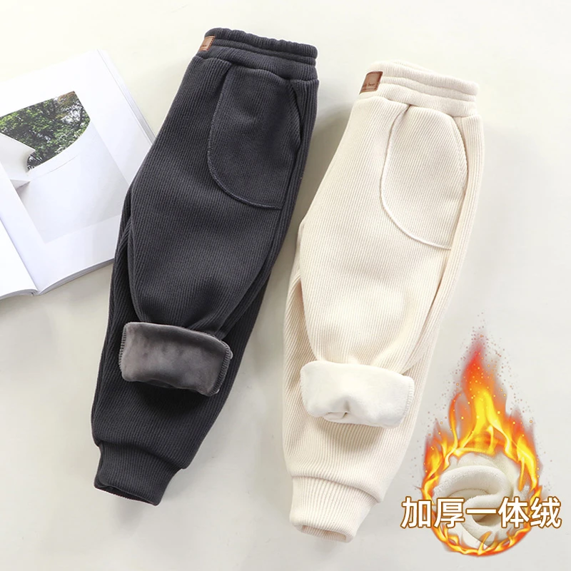 儿童秋冬加绒休闲裤灯芯绒加厚男女童裤子双面绒保暖冬季